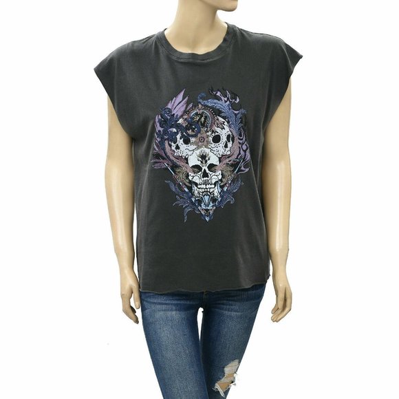 Zadig & Voltaire Weny Compo Skull Strass Tank Top Beaded Carbon S New - Picture 6 of 10